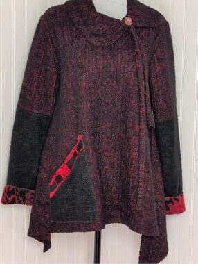 Lee Andersen Art to Wear Asymmetrical Mixed Media Sweater Jacket - Red
